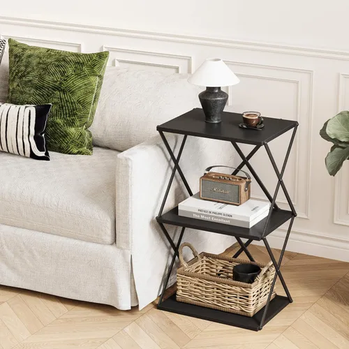 Miniatura 2 de Mesa auxiliar de 3 niveles, pequeña mesa auxiliar alta, mesa de noche con almacenamiento para sofá, mesas laterales para sala de estar, dormitorio
