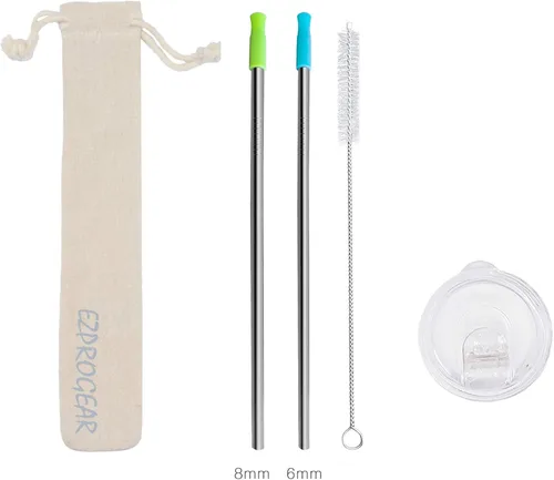 Miniatura 2 de Ezprogear - Vaso estrecho de acero inoxidable, térmico y aislado al vacío, con popote