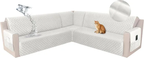 Miniatura 26 de HDCAXKJ Funda seccional de esquina impermeable para sofá de terciopelo en forma de L, fundas para sofá para mascotas, perros, suaves, resistentes
