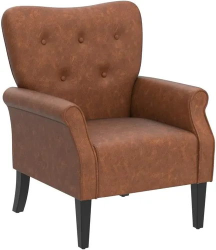 Miniatura 4 de Yaheetech - Sillón moderno, silla decorativa de cuero sintético PU estilo mediados del siglo XX con patas de madera resistentes y respaldo alto