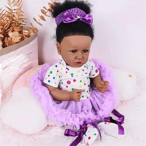 Miniatura 3 de kgniess - Muñecas de bebé recién nacidas realistas, niña negra, muñeca realista de silicona de 22 pulgadas, muñeca recién nacida afroamericana