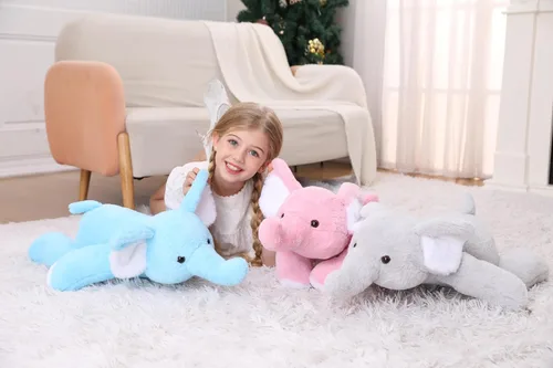 Miniatura 7 de JellyMallow Animales de peluche de elefante con peso de 24 pulgadas, color azul, almohada de felpa de elefante gigante abrazable para niños y adultos