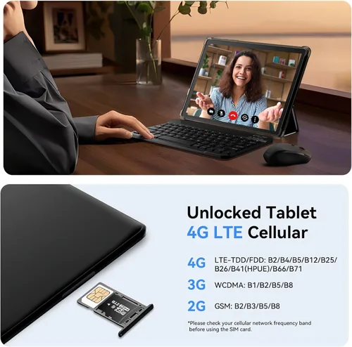 Miniatura 3 de Tablet Android 15 2 en 1 de 10 pulgadas con teclado, mouse y funda, 4G LTE celular, 12 GB de RAM + 64 GB de ROM (2 TB expandible), MediaTek Paquete