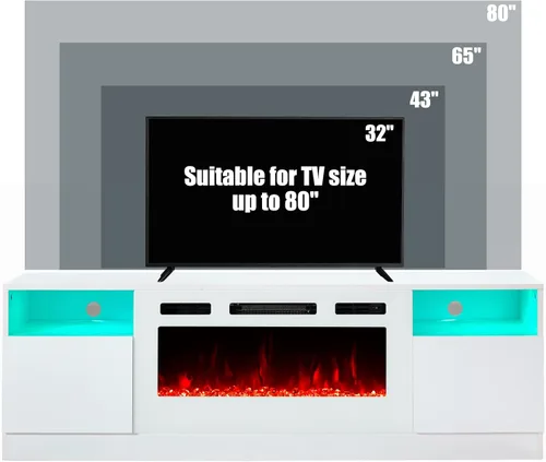 Miniatura 5 de AMERLIFE - Soporte de TV con chimenea, centro de entretenimiento con luz LED y chimenea eléctrica de 36 pulgadas, soporte de entretenimiento moderno