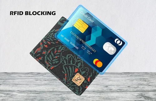 Miniatura 4 de Lanyani Carteras RFID Bifold Simple, Estampado negro azul, Minimalista