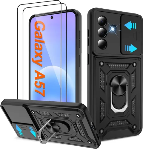 Miniatura 70 de ATUMP Funda para T-Mobile Revvl V Plus 5G con protector de pantalla HD con cubierta de cámara deslizante, soporte de anillo de rotación de 360° Negro