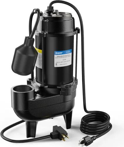 Miniatura 10 de Acquaer 3/4HP Bomba sumergible de efluentes de aguas residuales, hierro fundido, interruptor de flotador automático amarrado de 115V 6400 GPH, bomba
