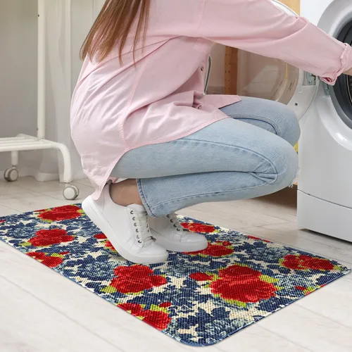 Miniatura 5 de Mloabuc® Tapete decorativo de flores, tapetes de cocina de arpillera de arpillera para mujer, accesorios de cocina para exteriores, 17 x 30 pulgadas