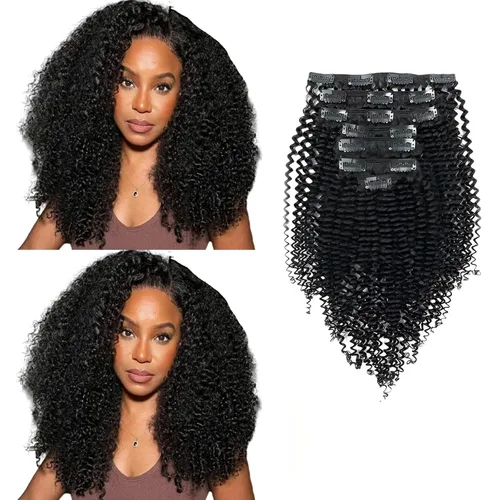 Sassina Extensiones de Cabello Humano Rizado Afro Grueso Real con Clip 3B 4A Color Natural Invisible Sin Costuras Remi Clip Para Mujeres