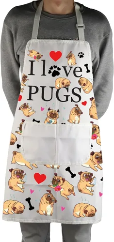 Miniatura 4 de Delantales para perros de pug, regalos para amantes de los pug, delantal de cocina con bolsillos, delantal de cocina I Love Pugs, regalos