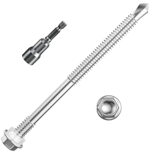Miniatura 9 de Wensilon (250Pcs) #8×1" Tornillos autoperforantes de cabeza hexagonal con arandela, tornillos de acero inoxidable 410 para chapa metálica, tornillos