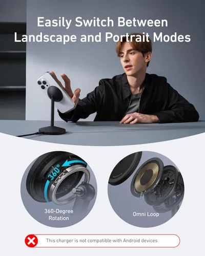 Miniatura 5 de Anker MagGo - Soporte compatible con cargador MagSafe para iPhone 17, estación de carga inalámbrica magnética rápida de 15 W, cargador inalámbrico