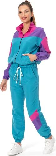 Miniatura 4 de Conjunto de traje de pista de bloque de color de los años 80, rompevientos de manga larga de los años 90, traje deportivo casual para mujer
