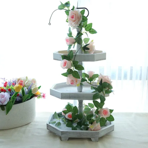 Miniatura 7 de MRPAPA Soporte de bandeja de 3 niveles, decoración de cocina de granja grande con fácil montaje, bandejas decorativas rústicas de 3 niveles, soporte