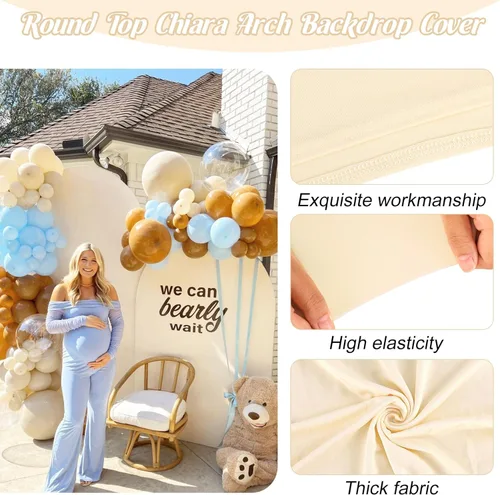 Miniatura 3 de Cubierta de Arco de Boda Ajustada de Spandex 7.2 Pies Beige, Cubierta de Fondo de Arco con Parte Superior Redonda, Cubiertas de Soporte de Fondo