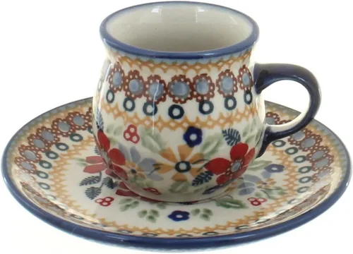 Miniatura 7 de Blue Rose Polish Pottery - Taza y platillo de café expreso de mariposa amarilla y azul - 3 onzas - Taza y platillo únicos, perfecto para el desayuno