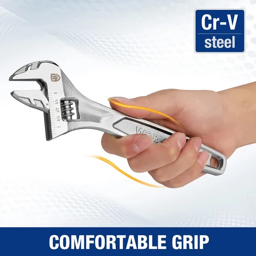 Miniatura 3 de WORKPRO - Llave ajustable de 8 pulgadas de alta resistencia con escala imperial y métrica, llave premium de acero Cr-V, cromada Plateado