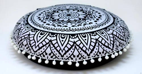 Miniatura 10 de CRAFT KALA Funda de Cojín de Suelo Redonda de 22" Mandala Boho para Sala de Meditación Asientos Pufs Funda para Sala de Estar Sala de Yoga Hogar