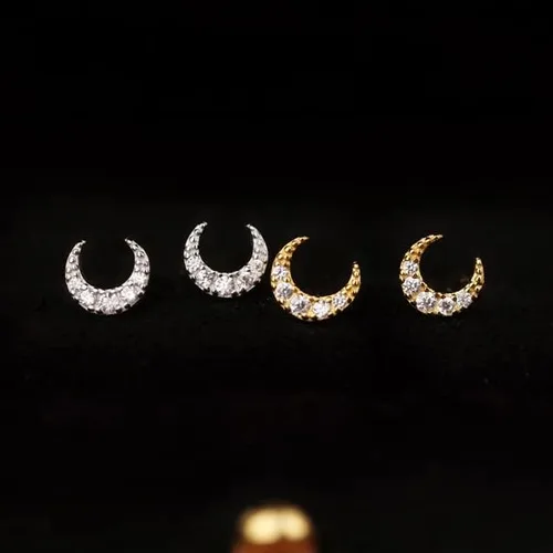 Miniatura 5 de Lindos aretes de tuerca de luna pequeña para mujer, aretes de boda de plata de ley 925 auténtica, aretes de oro para mujer
