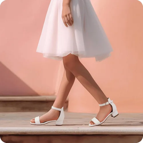 Miniatura 3 de PANDANINJIA Zapatos de vestir para niñas, sandalias de tacón para niños, correa de tobillo, para boda, fiesta, Phoebe Flower Girl