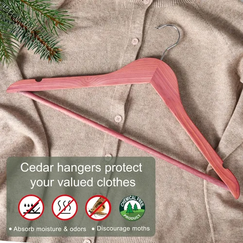 Miniatura 4 de TOPIA HANGER Perchas de madera de cedro rojo americano, paquete de 30 perchas para armario, perchas de madera para trajes con muescas de corte