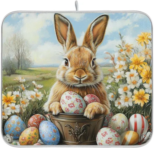 Miniatura 70 de Tapete de secado de platos de primavera naranja con flor de amapola para encimera de cocina, tapete escurridor absorbente de microfibra, tapete