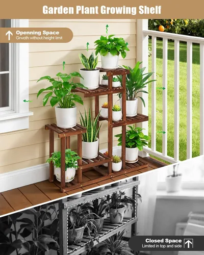 Miniatura 4 de Soporte para plantas de madera carbonizada, estantes de plantas de 6 niveles para interiores, estante de madera estrecho que ahorra espacio