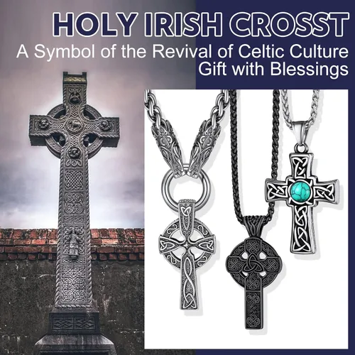Miniatura 5 de Bandmax Stainless Steel Celtic Cross Necklace for Men Women, Irish Knot Prayer Charm Necklace Serenity Crucifix Jewelry