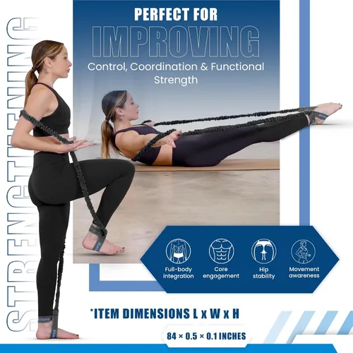 Miniatura 3 de Konnections Herramienta revolucionaria de mejora de Pilates de banda de resistencia cubierta de tela para resistencia, flexibilidad y precisión Negro