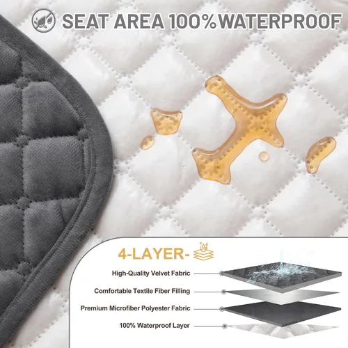 Miniatura 4 de Fundas para sofá reclinable, 100% impermeables, de terciopelo en forma de L, para sofás y mascotas, lavables, antideslizantes, con bolsillos