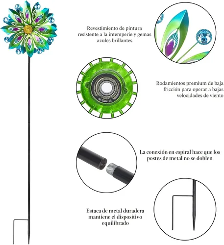 Miniatura 4 de Viveta Spinner de Viento Cinético, 53 pulgadas Spinners de Viento de Metal para Exteriores para Patio y Jardín, Molino de Viento Doble con Estaca