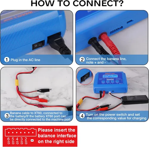 Miniatura 3 de Cargador LiPo Cargador de batería de equilibrio rápido Descargador de batería 80W 6A Smart Digital Battery Pack Cargadores para 1S-6S LiPo Life