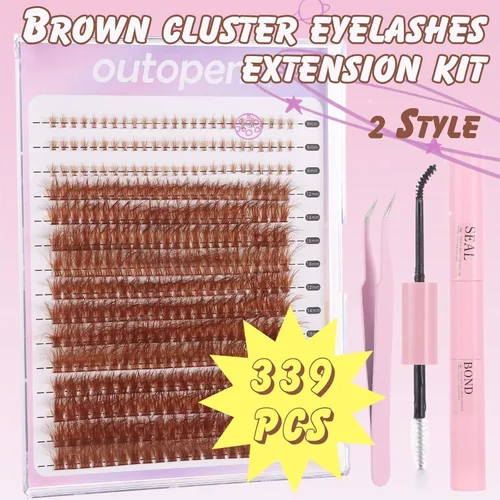 Miniatura 5 de Kit de extensión de racimos de pestañas marrones, pestañas de volumen grueso con pestañas inferiores, 339 pestañas en racimo de 0.472-0.709 in