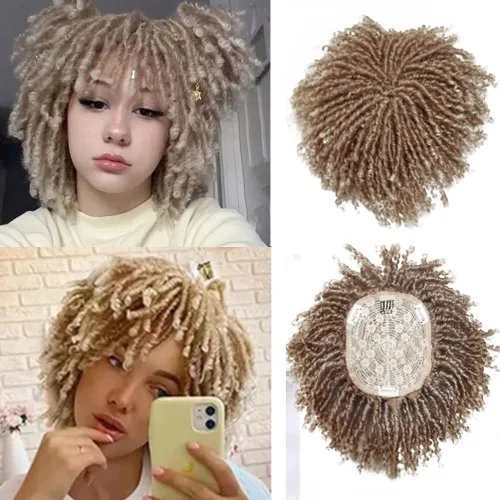 Locs Wiglets - Peluca de cabello con rastas para mujeres/hombres, 6 pulgadas, corto, rubio ceniza ombré, con clip, trenzado, media peluca, peluca