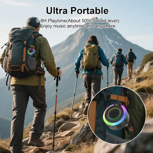 Miniatura 5 de Altavoz Bluetooth para Ducha, Altavoz Bluetooth Portátil Sonido Estéreo con Ventosa/Cordón, Micrófono Incorporado, Altavoces Inalámbricos IPX7 Negro