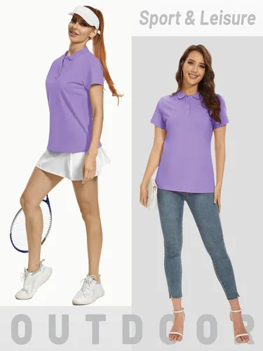 Miniatura 5 de TACVASEN Women's Polos Short Sleeve Shirts 3-Button Shirts Casual Collared Blouses Summer Tops Wicking Shirt Athletic Golf Polo Cooling Shirts