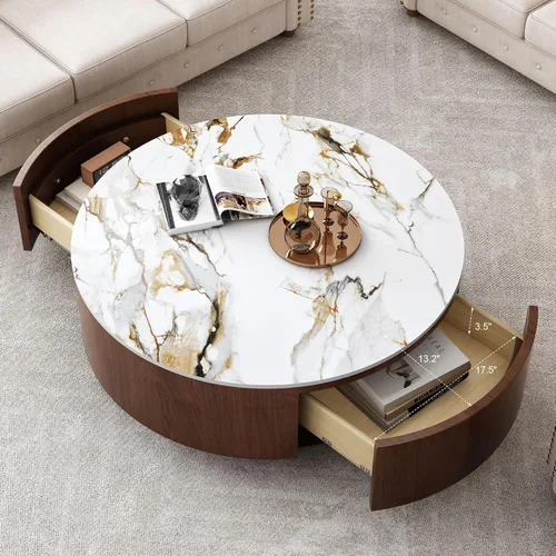 Miniatura 14 de KEVINSPACE Mesa de centro redonda de 35.43 pulgadas para sala de estar, pedestal de madera redonda, mesa de centro para sala, mesa de centro