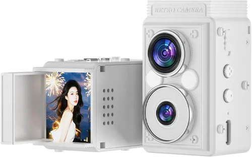Miniatura 10 de Andoer Cámara digital S11 Retro, cámara CCD de doble lente, estilo TLR portátil, retro, apuntar y disparar, compacto, pequeño con 6 filtros