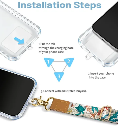 Miniatura 7 de Yonlevres Cordón cruzado para teléfono celular con correa para la muñeca, cordones de tortuga marina para alrededor del cuello, muñequera con correa