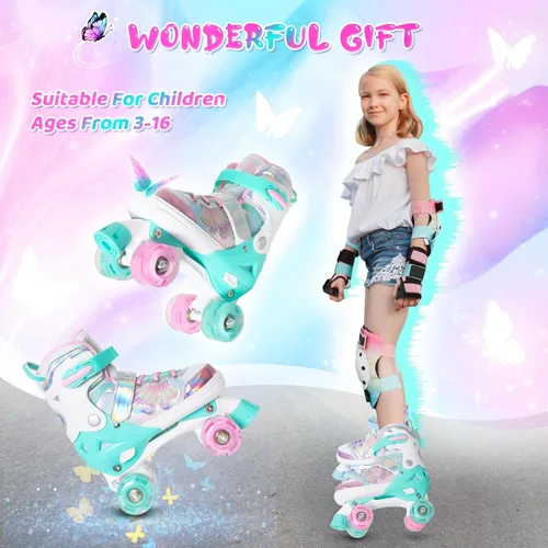Miniatura 17 de MammyGol Patines de ruedas para niños y niñas, patines ajustables para niños con hermosas mariposas, principiantes de 3 a 16 años de edad, patines