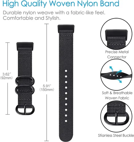Miniatura 2 de FINTIE Bandas compatibles con Fitbit Charge 4 3 3SE, correa de repuesto de nailon suave (negro)