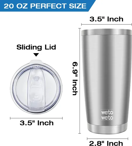 Miniatura 3 de WETOWETO - Vaso de 20 onzas, de acero inoxidable, aislado al vacío, taza de agua y café, de doble pared, con recubrimiento en polvo, a prueba