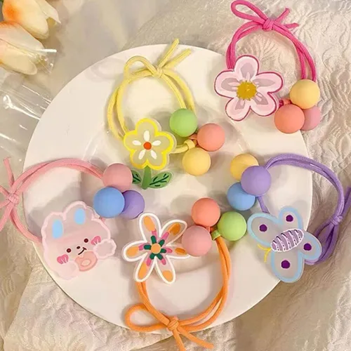 Miniatura 5 de 20 ligas elásticas para el pelo de bebé, encantadores conejos/mariposas/flores, coleteros para el cabello con tres bolas para coleta para accesorios