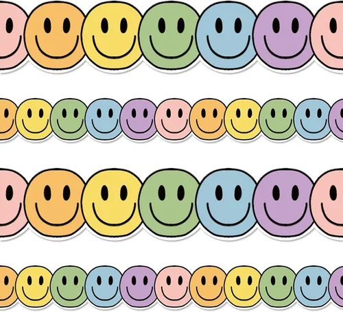 Miniatura 9 de Whaline Borde de tablero de anuncios Happy Face de 32.8 pies, color azul marino, rosa, rosa, amarillo, verde, borde enrollado troquelado