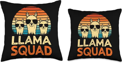 Miniatura 3 de Funny Llama Squad Sunglasses Llama Squad Retro with Glasses Cool Alpaca Throw Pillow, 16x16, Multicolor