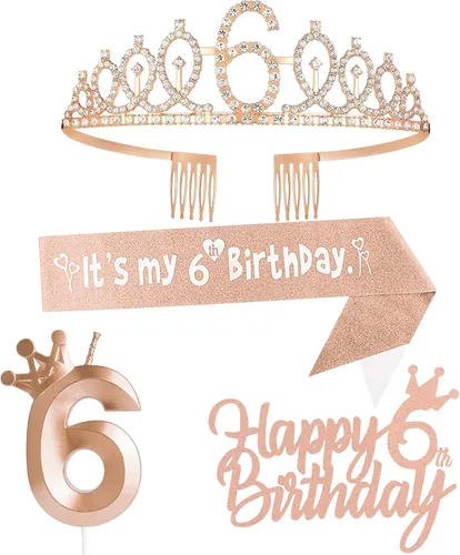 Miniatura 11 de Decoraciones de cumpleaños número 7 para niña, que incluyen corona/tiara de cumpleaños número 7, banda, adorno para pastel de cumpleaños y velas
