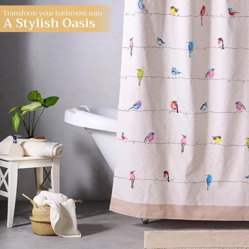 Miniatura 6 de Maison d' Hermine Cortina de ducha 100% algodón, un panel, 70 x 72 pulgadas, cortinas de ducha de tela lavable para baño, fácil de colgar con 12