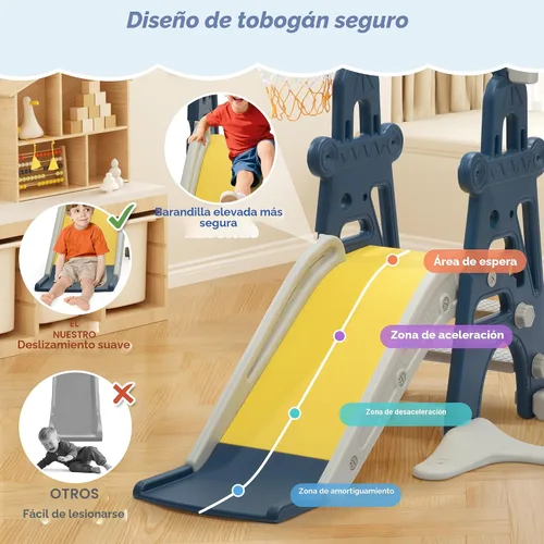 Miniatura 6 de Juego de tobogán y columpio 3 en 1 para niños de 1 a 3 años, parque infantil interior para niños, toboganes independientes al aire libre con aro