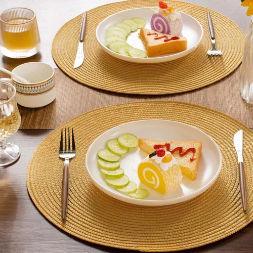 Miniatura 7 de FunWheat Juego de 6 manteles individuales redondos trenzados para mesas de comedor, tejidos, lavables, antideslizantes, de 15 pulgadas