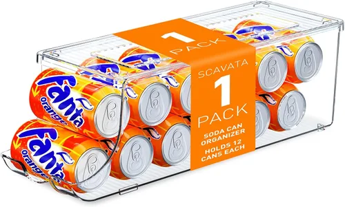 Miniatura 10 de SCAVATA Paquete de 2 organizadores de latas de soda para refrigerador, contenedor apilable de latas de alimentos enlatados, dispensador de latas